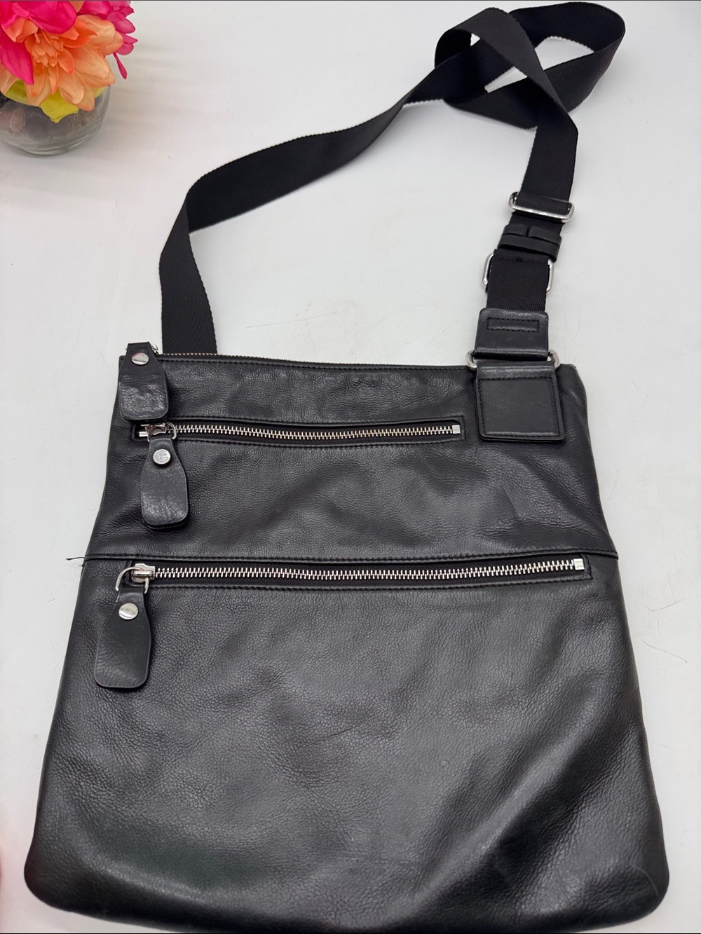 Margot Black Leather Crossbody Sling Bag